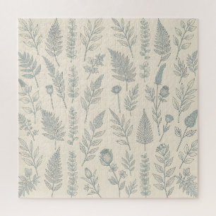 Vintage Salbeigrüne Farne Wildblumen Botanik Puzzle