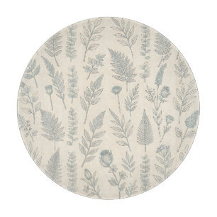 Vintage Salbeigrüne Farne Wildblumen Botanik  Schneidebrett