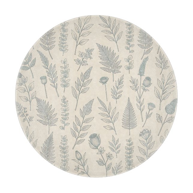 Vintage Salbeigrüne Farne Wildblumen Botanik  Schneidebrett (Vorderseite)