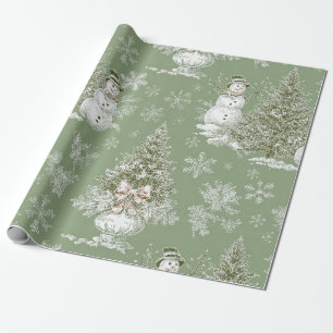 Vintage Salbeigrüner Schneemann-Christmas-Toile Geschenkpapier