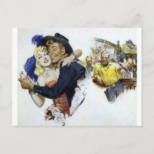 Vintage-Salon-Mädchen-Cowboy-Bar-Tanz-Spaßposter Postkarte