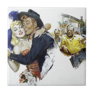 Vintage Saloon Mädchen Cowboy Bar Tanz Spaß Poster Fliese