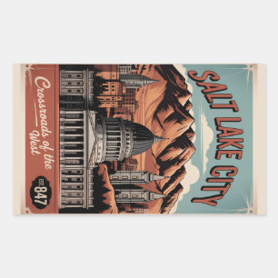 Vintage Salt Lake City Utah Retro-Reiseposter Rechteckiger Aufkleber