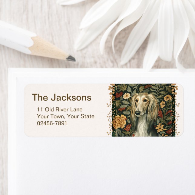 Vintage-Saluki im Stil von William Morris (Insitu)