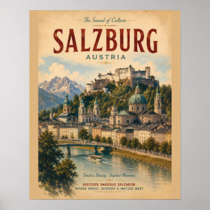 Vintage Salzburg Österreich Reiseplakat mit Barock Poster