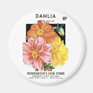 Vintage‑Samenpäckchen‑Kunst, Dahlien‑Gartenblumen Magnet