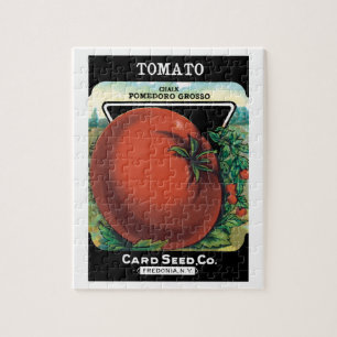 Vintage‑Samenpäckchen‑Labelkunst, Tomate Pomodoro Puzzle