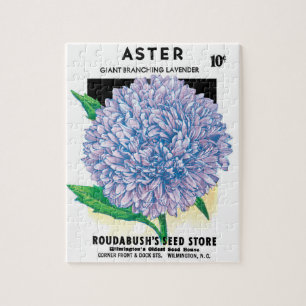 Vintage-Samenpackungs-Kunst, Violette Aster-Blumen Puzzle