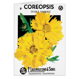 Vintage-Samenpaket-Kunst, gelbe Coreopsis-Blumen