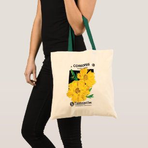 Vintage-Samenpaket-Kunst, gelbe Coreopsis-Blumen Tragetasche