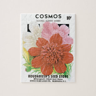 Vintage-Samenpaket-Kunst, Kosmos-Gartenblumen Puzzle