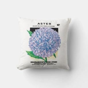 Vintage-Samenpaket-Kunst, violette Aster-Blumen Kissen