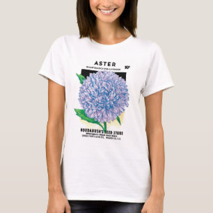 Vintage-Samenpaket-Kunst, violette Aster-Blumen T-Shirt