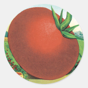 Vintage-Samenpaket-Label-Kunst, Burt's Seed Tomate Runder Aufkleber