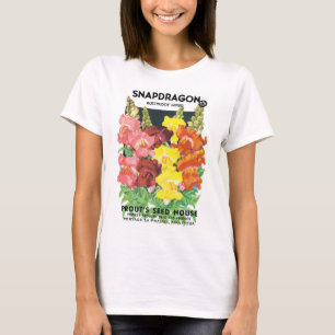 Vintage-Samenpaket-Label-Kunst, Löwenmäulchen-Blum T-Shirt