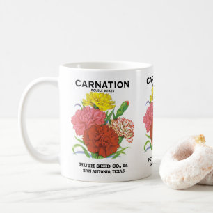 Vintage-Samenpaket-Label-Kunst, Nelkenblumen Kaffeetasse