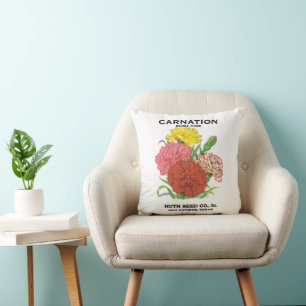 Vintage-Samenpaket-Label-Kunst, Nelkenblumen Kissen