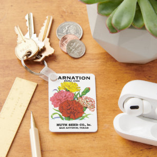 Vintage-Samenpaket-Label-Kunst, Nelkenblumen Schlüsselanhänger