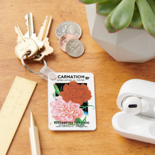 Vintage-Samenpaket-Label-Kunst, Nelkenblumen Schlüsselanhänger