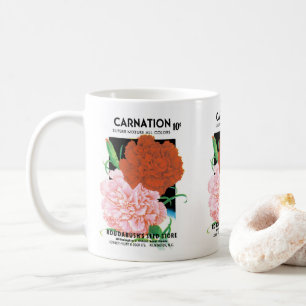 Vintage-Samenpaket-Label-Kunst, Nelkenblumen Tasse