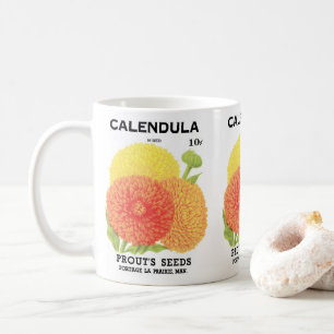Vintage-Samenpaket-Label-Kunst, Ringelblumen Tasse