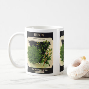 Vintage-Samenpaket-Label-Kunst Süßer Majoran Kräut Tasse