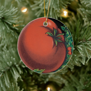 Vintage-Samenpaket-Label-Kunst, Tomate Pomodoro Keramik Ornament