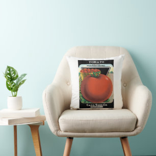 Vintage-Samenpaket-Label-Kunst, Tomate Pomodoro Kissen