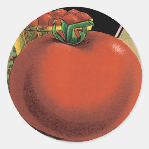 Vintage-Samenpaket-Label-Kunst, Tomate Pomodoro Runder Aufkleber