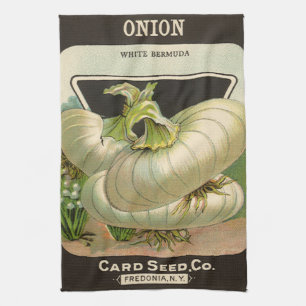 Vintage-Samenpaket-Label-Kunst Weiße Bermuda-Zwieb Geschirrtuch