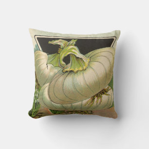 Vintage-Samenpaket-Label-Kunst Weiße Bermuda-Zwieb Kissen