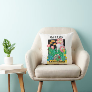 Vintage-Samenpaket-Label-Kunst Wüstenkaktuspflanze Kissen