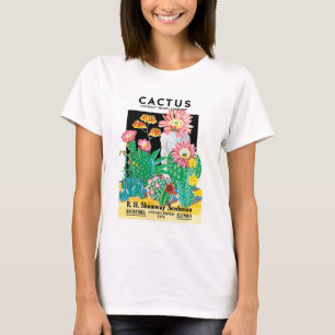Vintage-Samenpaket-Label-Kunst Wüstenkaktuspflanze T-Shirt
