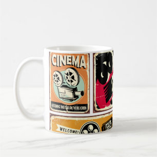 Vintage Sammlung von Kinozinnschildern. Filmbranch Kaffeetasse