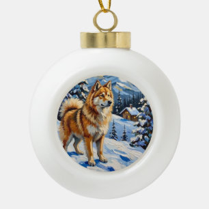 Vintage Samojede in alpinem Weihnachtslandschaft Keramik Kugel-Ornament