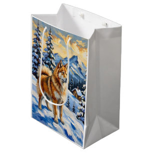 Vintage Samojede in alpinem Weihnachtslandschaft Mittlere Geschenktüte
