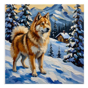 Vintage Samojede in alpinem Weihnachtslandschaft Poster