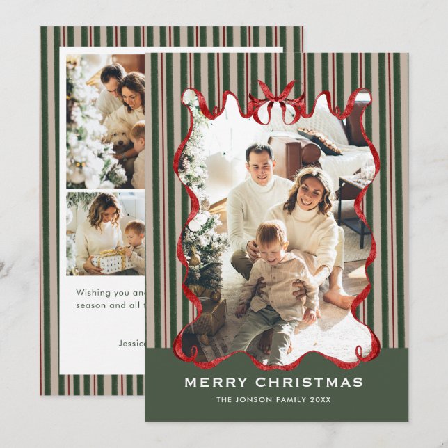 Vintage Samt Weihnachten Roter Bogen Coquette 5 Fo (Vorne/Hinten)