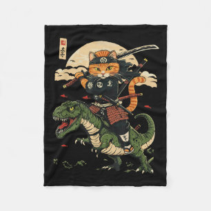 Vintage-Samurai-Katze-Dinosaurier-Japanische-Kunst Fleecedecke