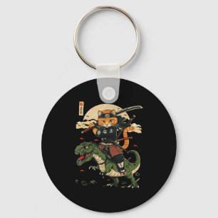 Vintage-Samurai-Katze-Dinosaurier-Japanische-Kunst Schlüsselanhänger