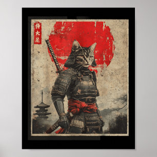 Vintage-Samurai-Katze Japanische Grafische T-Shirt Poster