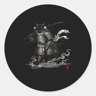 Vintage-Samurai-Katze-Japanisches-Shirt Runder Aufkleber