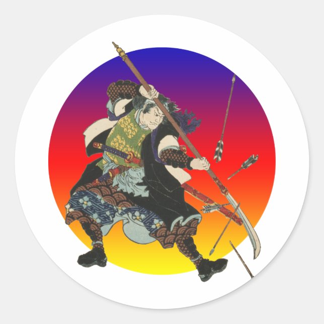 Vintage Samurai Runder Aufkleber (Vorderseite)
