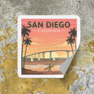 Vintage San Diego Kalifornien Quadratischer Aufkleber
