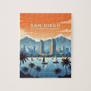 Vintage-San Diego-Silhouette mit Segelbooten Puzzle