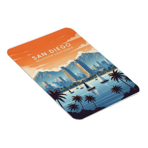 Vintage-San Diego-Skyline mit Segelbooten Magnet