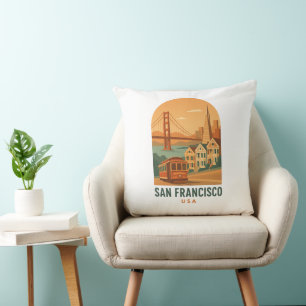 Vintage San Francisco Golden Gate Bridge Retro Kissen