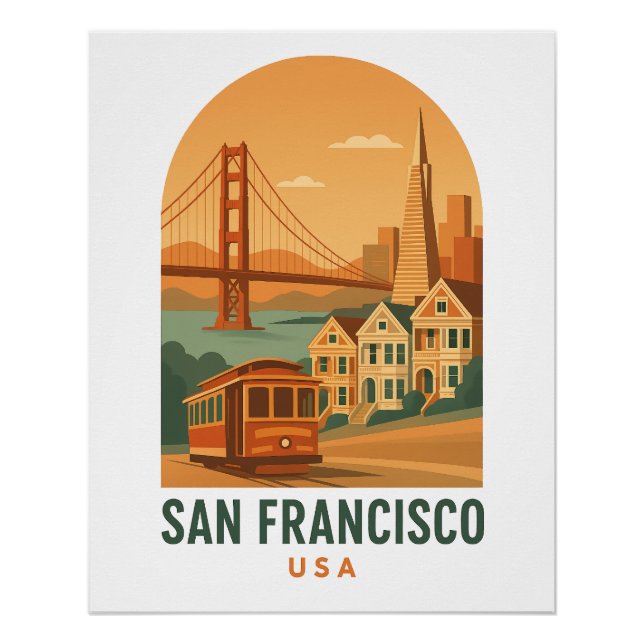 Vintage San Francisco Golden Gate Bridge Travel Poster (Vorderseite)