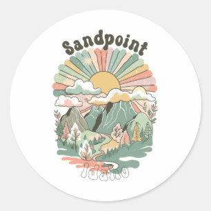 Vintage Sandpoint Idaho Berge Wandern Sonnenunterg Runder Aufkleber