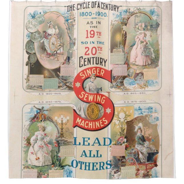 Vintage Sängernähmaschine Duschvorhang (Vorderseite)